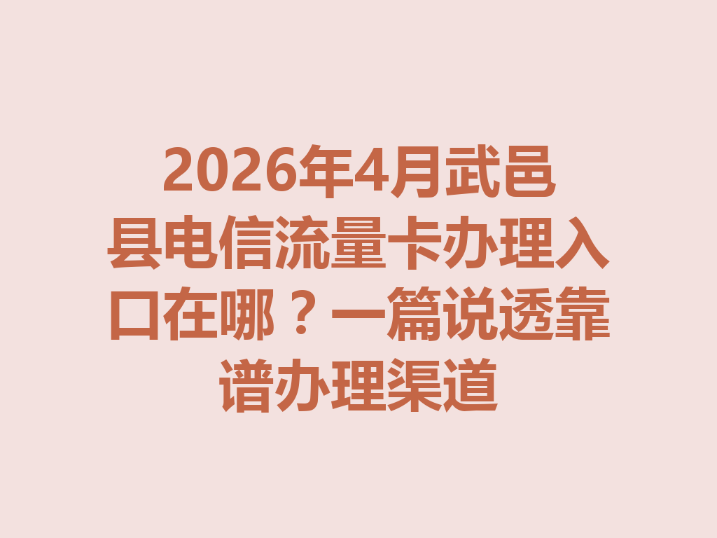 2026年4月武邑县电信流量卡办理入口在哪？一篇说透靠谱办理渠道