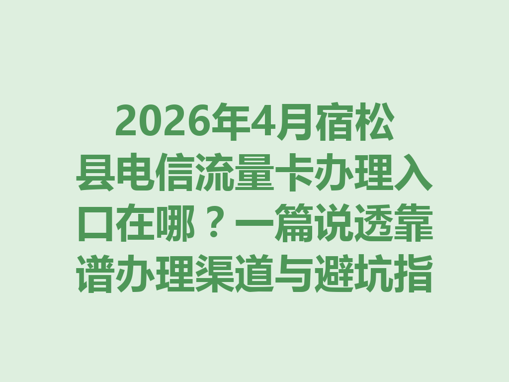 2026年4月宿松县电信流量卡办理入口在哪？一篇说透靠谱办理渠道与避坑指南