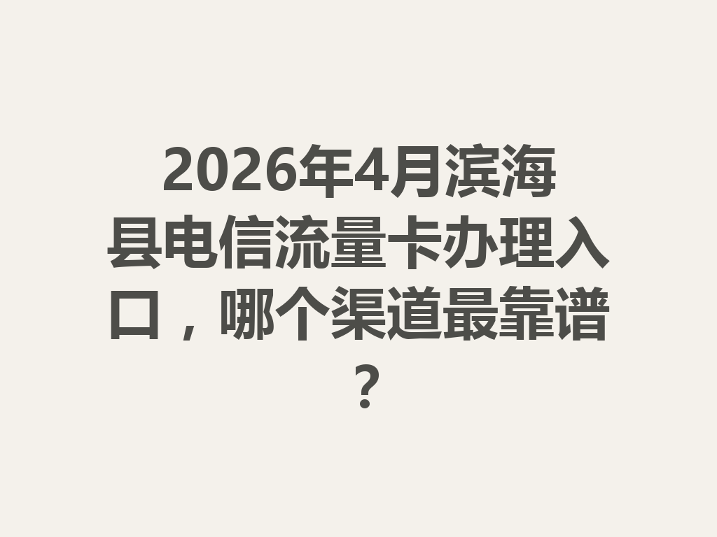 2026年4月滨海县电信流量卡办理入口，哪个渠道最靠谱？