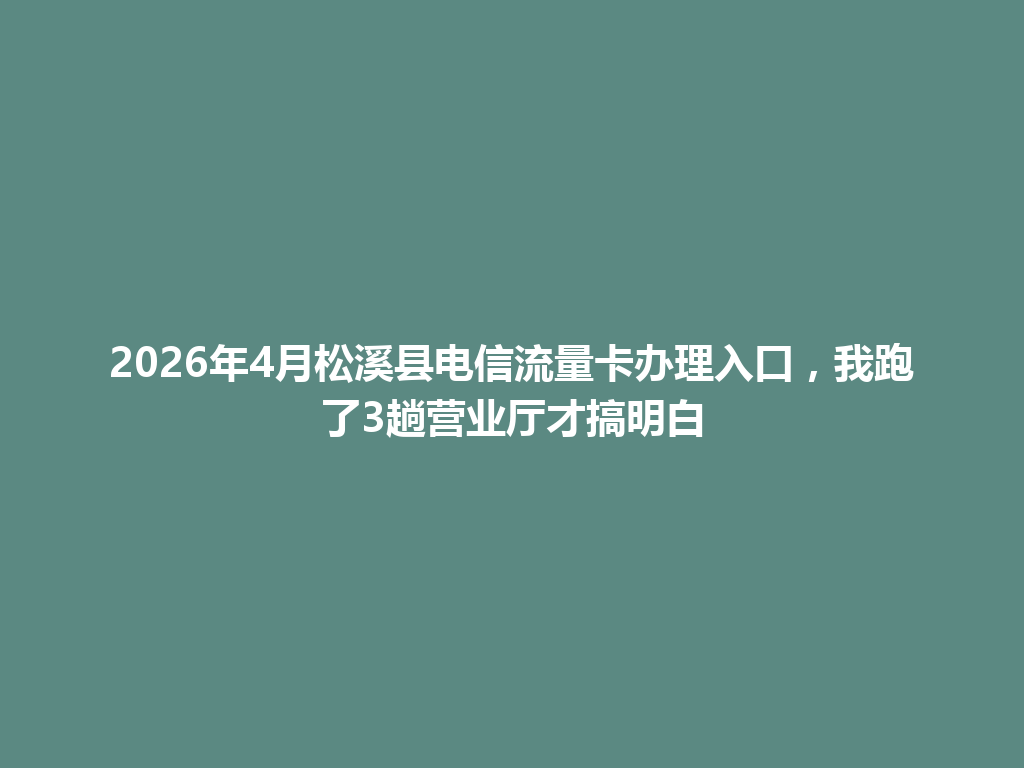 2026年4月松溪县电信流量卡办理入口，我跑了3趟营业厅才搞明白