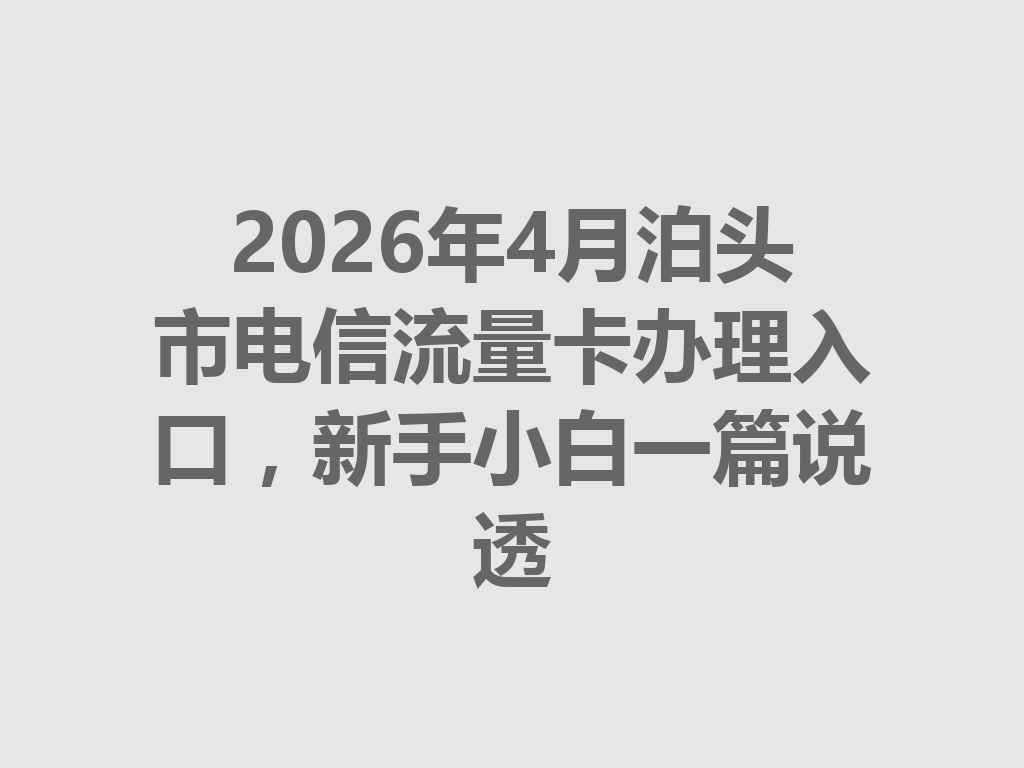 2026年4月泊头市电信流量卡办理入口，新手小白一篇说透