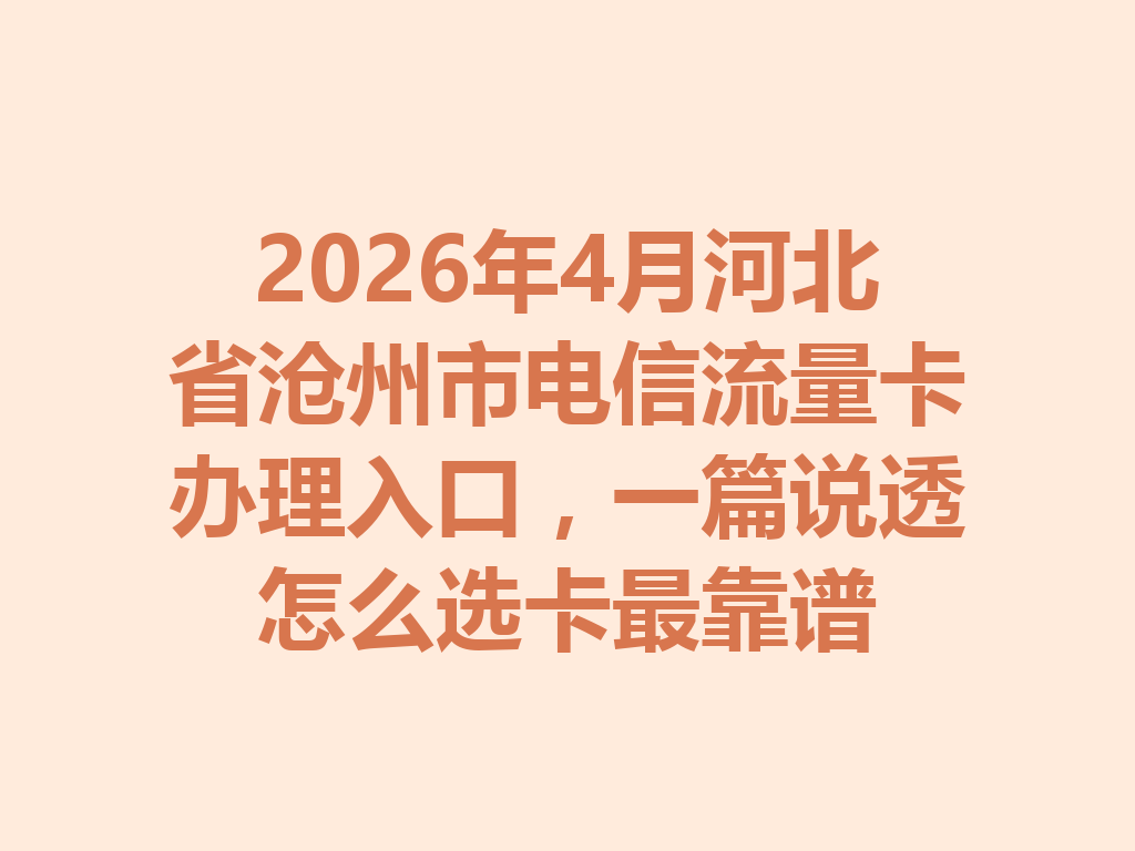 2026年4月河北省沧州市电信流量卡办理入口,一篇说透怎么选卡最靠谱